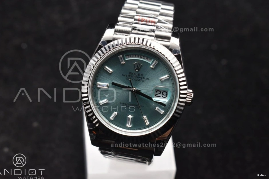 On 904L Dial DayDate A3255 Blue President 40 Stick Steel Ice V2 SS GMF Bracelet 0423